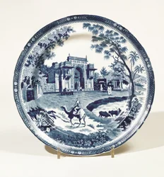 Spode blå och vit tallrik, ca 1815 (lergods)